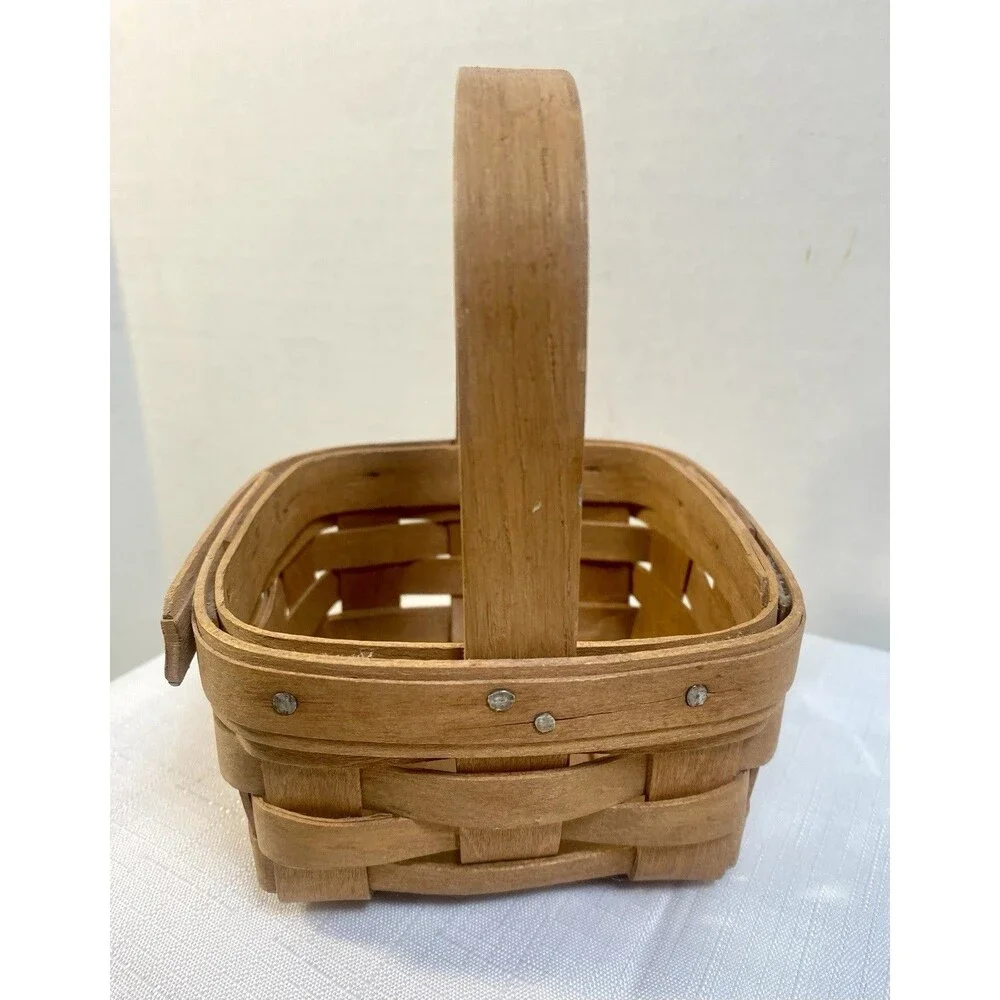 Longaberger Handmade Woven Basket 4.5 x 4.5 Fixed Handle 1987 Signed